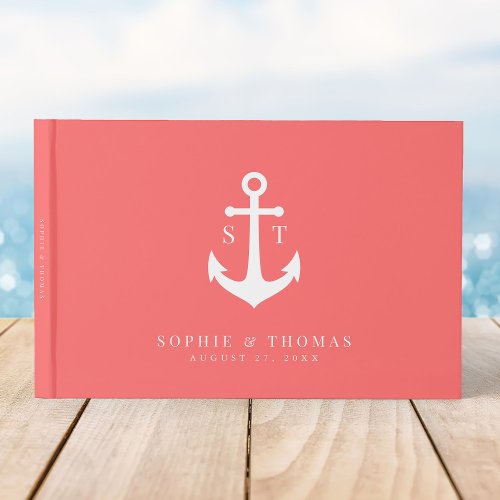 Editable Background Color Monogram Anchor Wedding Guest Book