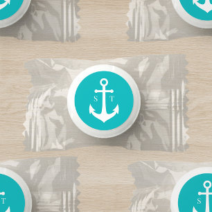 Editable Background Color Monogram Anchor Wedding Life Saver® Mints