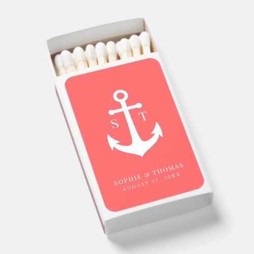 Editable Background Color Monogram Anchor Wedding  Matchboxes