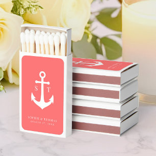 Editable Background Color Monogram Anchor Wedding Matchboxes