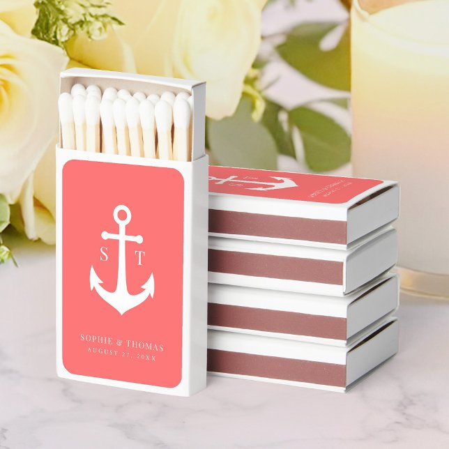 Editable Background Color Monogram Anchor Wedding  Matchboxes (Creator Uploaded)
