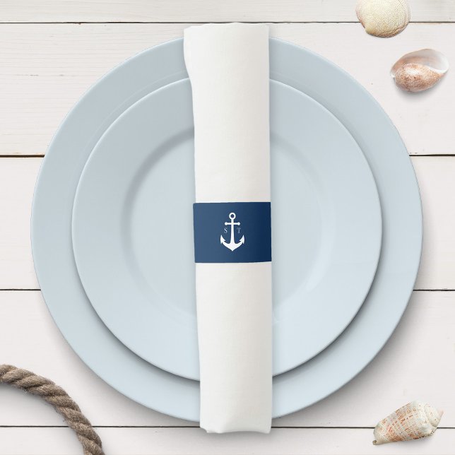 Editable Background Color Monogram Anchor Wedding Napkin Bands (Creator Uploaded)