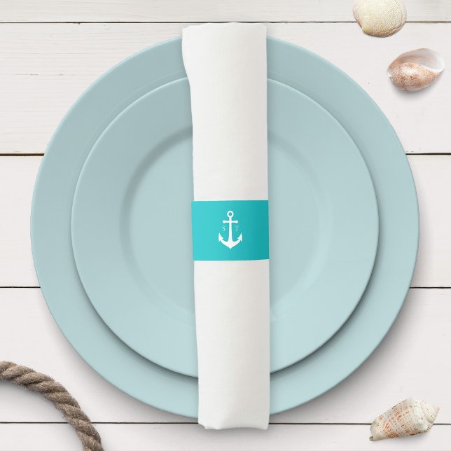 Editable Background Color Monogram Anchor Wedding Napkin Bands (Creator Uploaded)