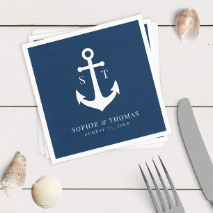 Editable Background Color Monogram Anchor Wedding Napkins