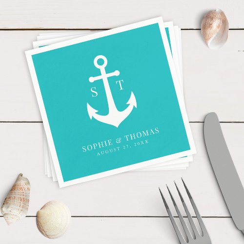 Editable Background Color Monogram Anchor Wedding Napkins