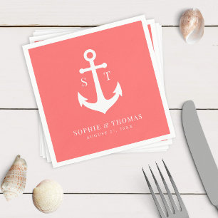 Editable Background Color Monogram Anchor Wedding Napkins