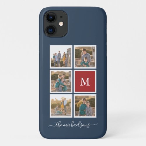 Editable Background Color Monogram Photo Collage iPhone 11 Case