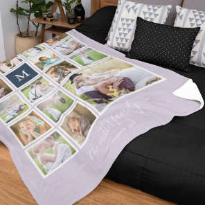 Editable Background Color Monogram Photo Collage Fleece Blanket