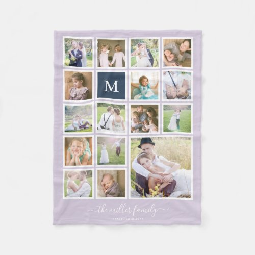 Editable Background Color Monogram Photo Collage Fleece Blanket