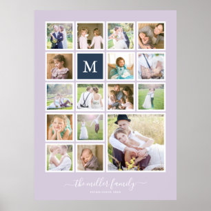 Editable Background Color Monogram Photo Collage Poster
