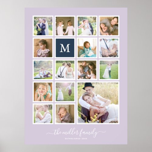 Editable Background Color Monogram Photo Collage Poster