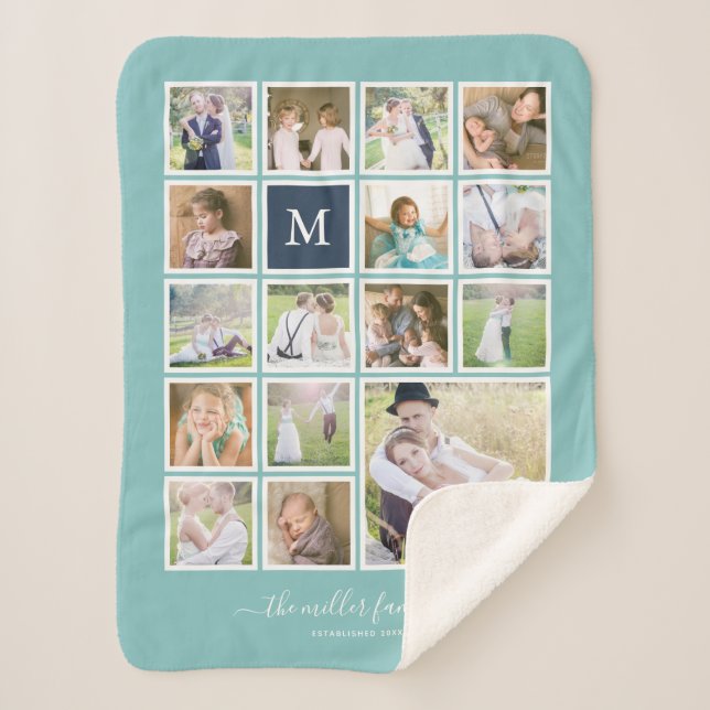 Editable Background Color Monogram Photo Collage Sherpa Blanket (Front)