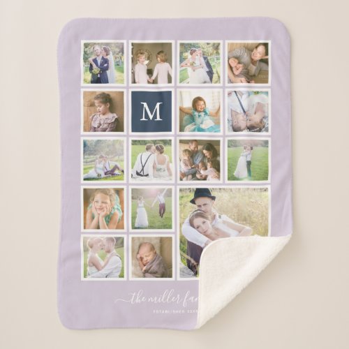 Editable Background Color Monogram Photo Collage Sherpa Blanket