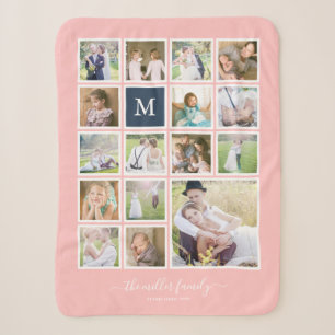 Editable Background Color Monogram Photo Collage Sherpa Blanket
