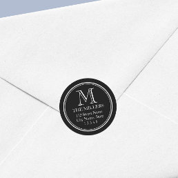 Editable Background Color Name Monogram Address Classic Round Sticker