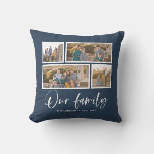 Editable Background Color Our Family Photo Collage Throw Pillow