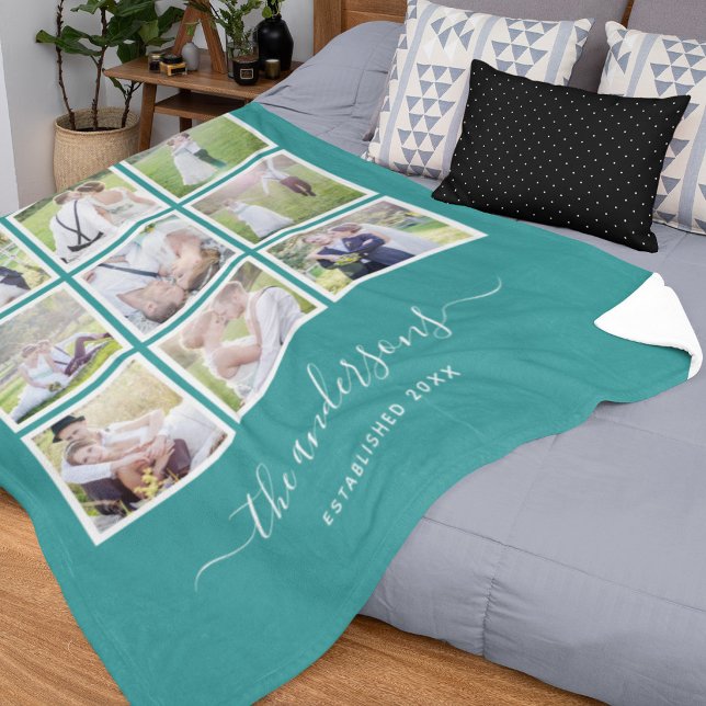 Editable Background Color Photo Collage Script Fleece Blanket (Creator Uploaded)