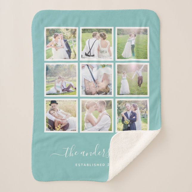 Editable Background Color Photo Collage Script Sherpa Blanket (Front)