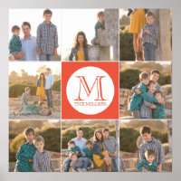 Editable Background Color Round Monogram Photo Poster