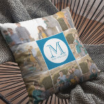 Editable Background Color Round Monogram Photo Throw Pillow<br><div class="desc">Monogram Photo pillow that you can add 8 of your own photos and personalize with your initial and name which are set in the white round graphic. Additionally you can also edit the background color (click customize button) of the the middle section to match it with the font color. Great...</div>