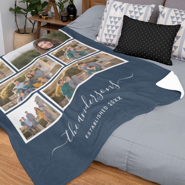 Editable Background Color Six Photo Collage Script Fleece Blanket (Creator Uploaded)