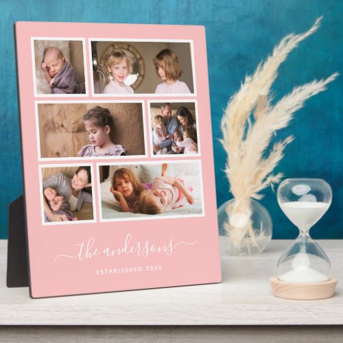 Editable Background Color Six Photo Collage Script Plaque