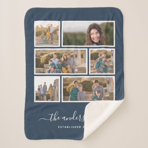 Editable Background Color Six Photo Collage Script Sherpa Blanket