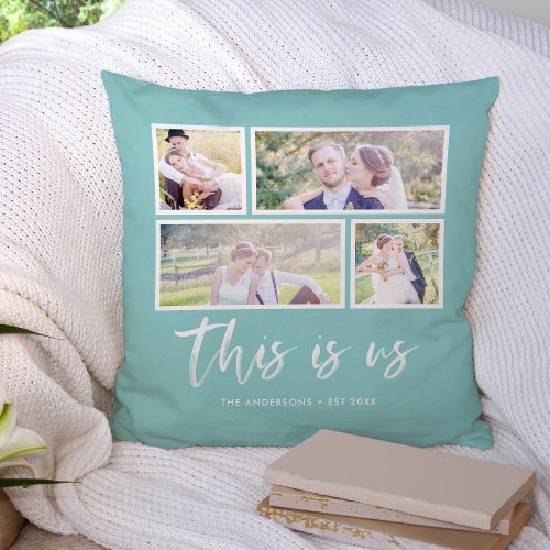Editable Background Color This is Us Photo Collage Throw Pillow