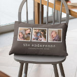 Editable Background Color Typewriter Photo Collage Lumbar Pillow<br><div class="desc">Pillow with 3 square photos with a white border around them arranged side by side on the front and back side making it 6 photos in total that you can replace with you own photos against an editable background color (click "customize" to change background color). You can also add your...</div>