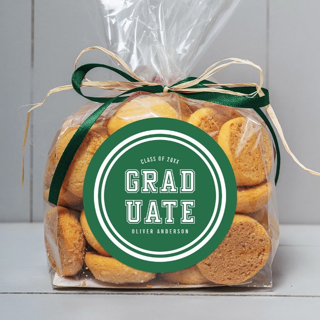 Editable Background Color Varsity Graduate Classic Round Sticker (Creator Uploaded)