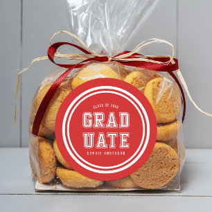 Editable Background Color Varsity Graduate Classic Round Sticker