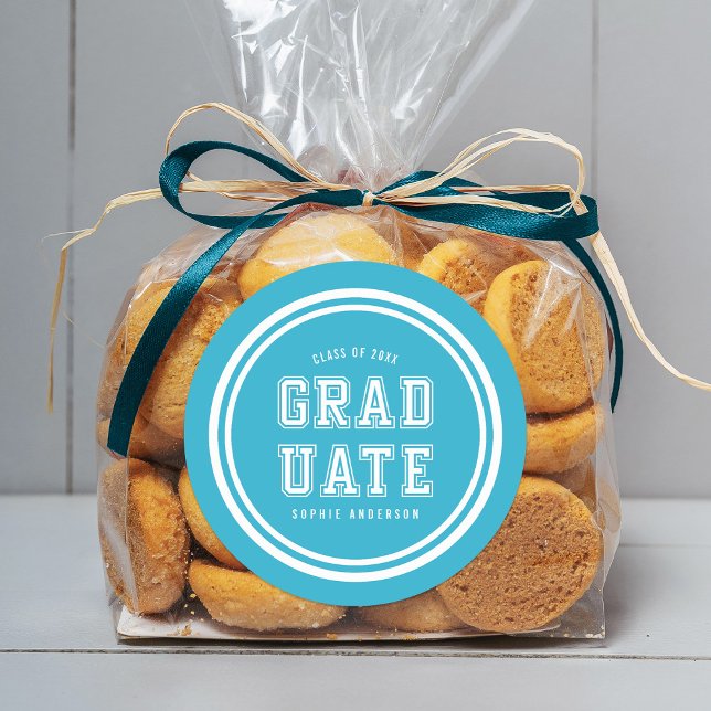 Editable Background Color Varsity Graduate Classic Round Sticker (Creator Uploaded)