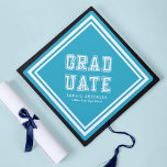 Editable Background Color Varsity Graduate Graduation Cap Topper<br><div class="desc">Varsity style Graduate graduation cap topper featuring white stripes against an editable background color (click customize to change). Personalize it by replacing the placeholder text. For more options such as to change the font and it's size/color or the spacing between letters click the "Customize" button. *Please note that the Zazzle...</div>