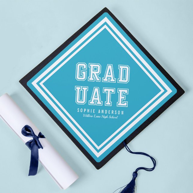 Editable Background Color Varsity Graduate Graduation Cap Topper (Creator Uploaded)
