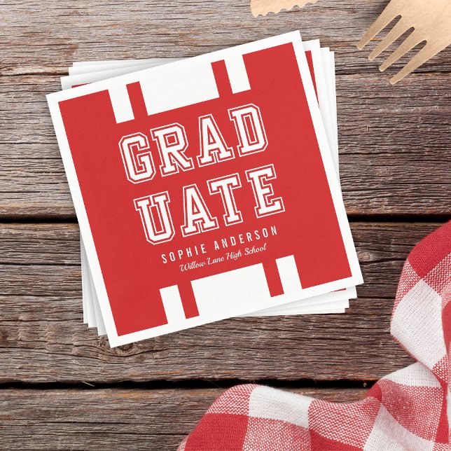 Editable Background Color Varsity Graduate Napkins (Creator Uploaded)