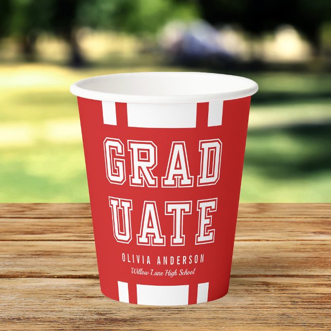 Editable Background Color Varsity Graduate Paper Cups (Creator Uploaded)