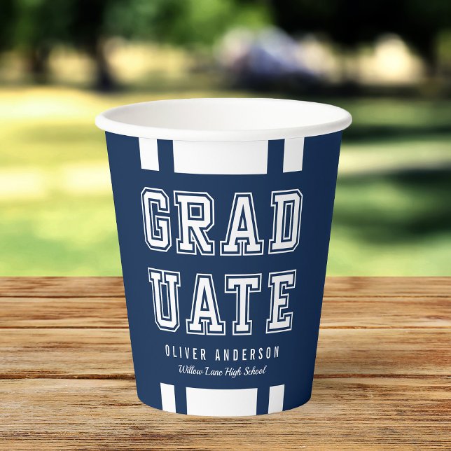 Editable Background Color Varsity Graduate Paper Cups (Creator Uploaded)