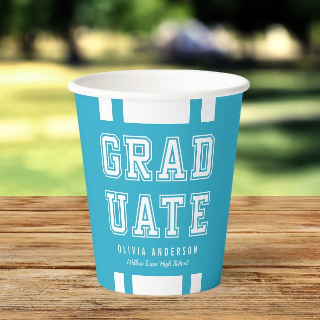 Editable Background Color Varsity Graduate Paper Cups (Creator Uploaded)