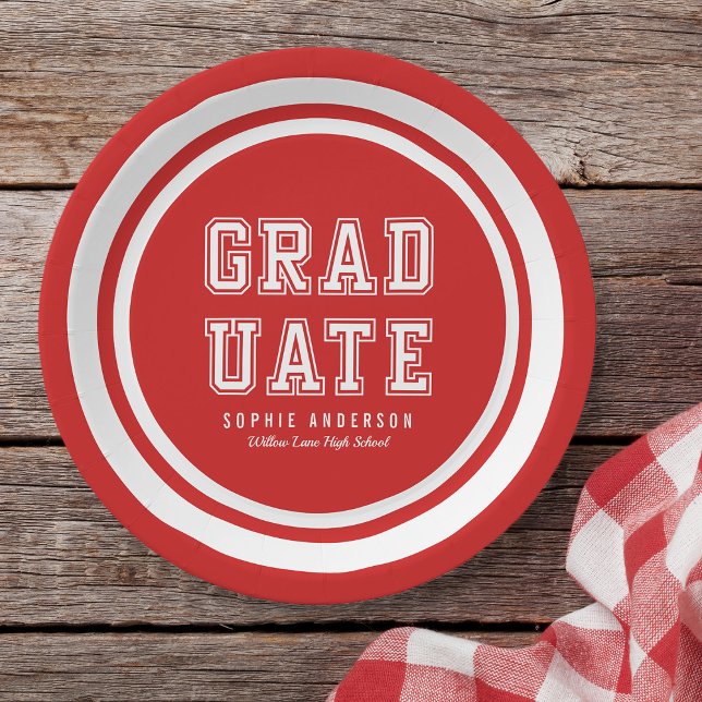 Editable Background Color Varsity Graduate Paper Plates (Creator Uploaded)