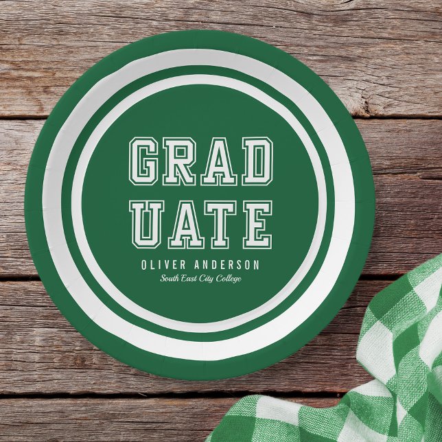 Editable Background Color Varsity Graduate Paper Plates (Creator Uploaded)
