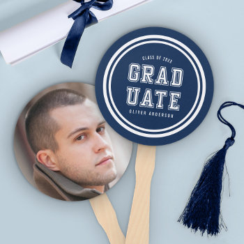 Editable Background Color Varsity Graduate Photo Hand Fan by RosewoodandCitrus at Zazzle