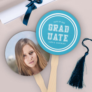 Editable Background Color Varsity Graduate Photo Hand Fan