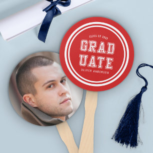 Editable Background Color Varsity Graduate Photo Hand Fan