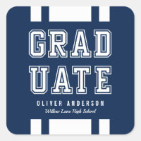 Editable Background Color Varsity Graduate Square Sticker