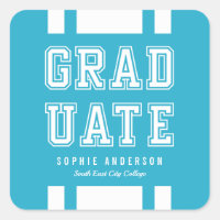 Editable Background Color Varsity Graduate Square Sticker