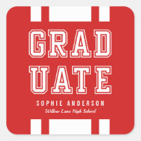 Editable Background Color Varsity Graduate Square Sticker
