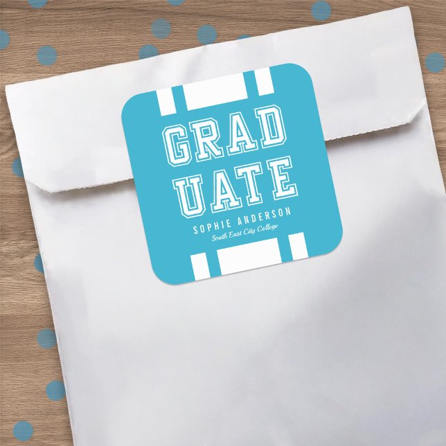 Editable Background Color Varsity Graduate Square Sticker (Creator Uploaded)