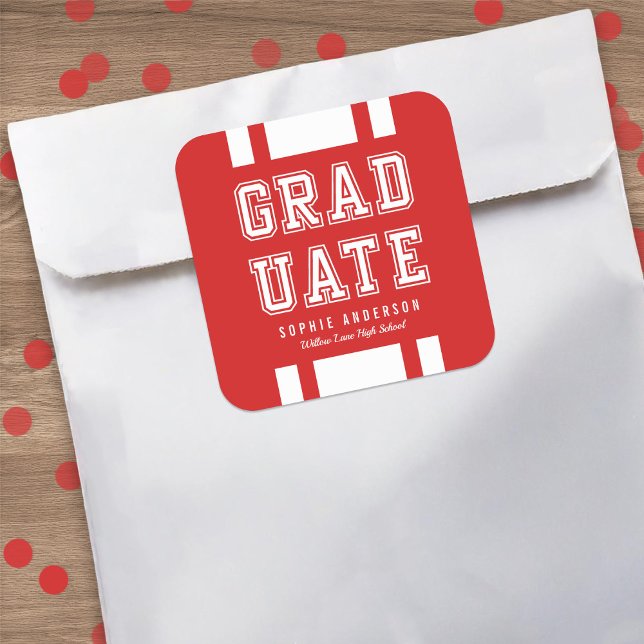 Editable Background Color Varsity Graduate Square Sticker (Creator Uploaded)
