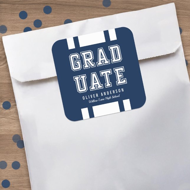 Editable Background Color Varsity Graduate Square Sticker (Creator Uploaded)