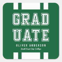 Editable Background Color Varsity Graduate Square Sticker